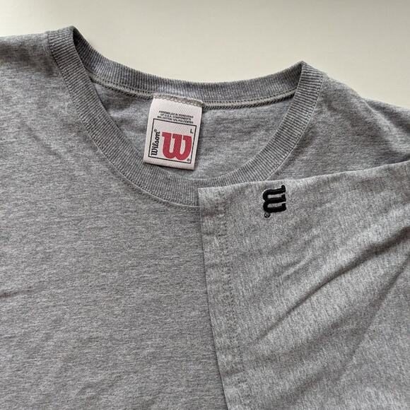 Vintage Gray Gym Weightlifting Wilson's 90s Athletic Wear Grey Shirt Embroidered - Picture 2 of 4